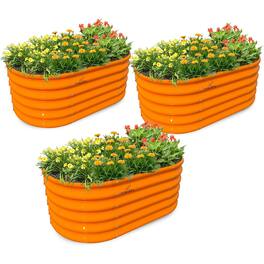 A Anleolife - 3-Pack Kids Mini Metal Oval Raised Garden Bed Planter Box for Vegetables (40 in. L x 24 in. W x 18 in. H) - Orange