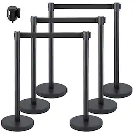 VEVOR - Crowd Control Stanchion, Set of 6 Pieces Stanchion Set, Stanchion Set with 6.6 ft/2 m Retractable Belt - Black