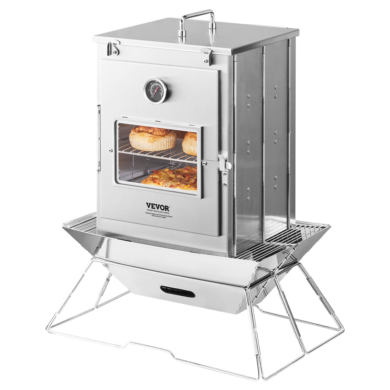 Alt View 5. VEVOR - Foldable Camping Oven, Stainless Steel Portable Camping Stove, with 3 Tier Grill, Handle and Thermometer - Silver.