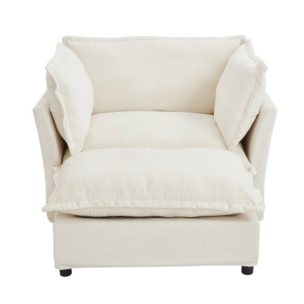 Alt View 6. LUCKY ONE - 45.2" Modern Armchair Sofa w/ Movable Ottoman Wide Seat Curved Armrests & Pillows - Beige.