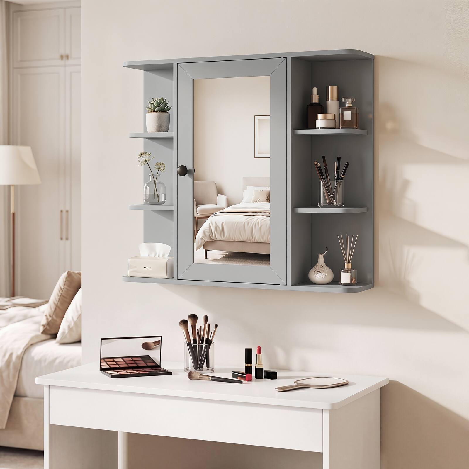 Alt View 5. Costway - Costway Wall Mounted Bathroom Medicine Cabinet with Mirror & Shelves, 3 Inner Shelves - Gray.