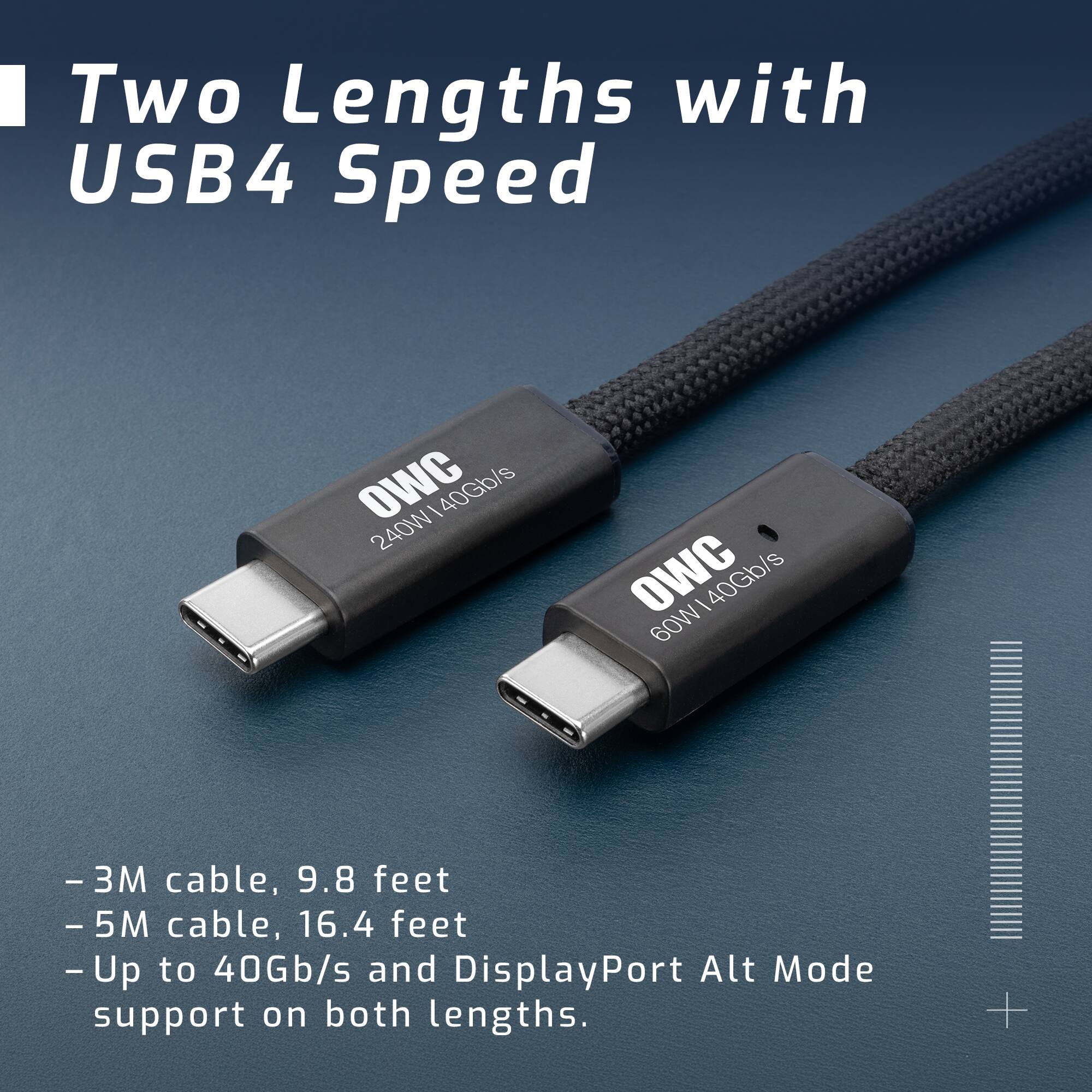 3.0M (9.8 ft) OWC USB4 (40Gb/s) Active Optical Cable, 240W power ...