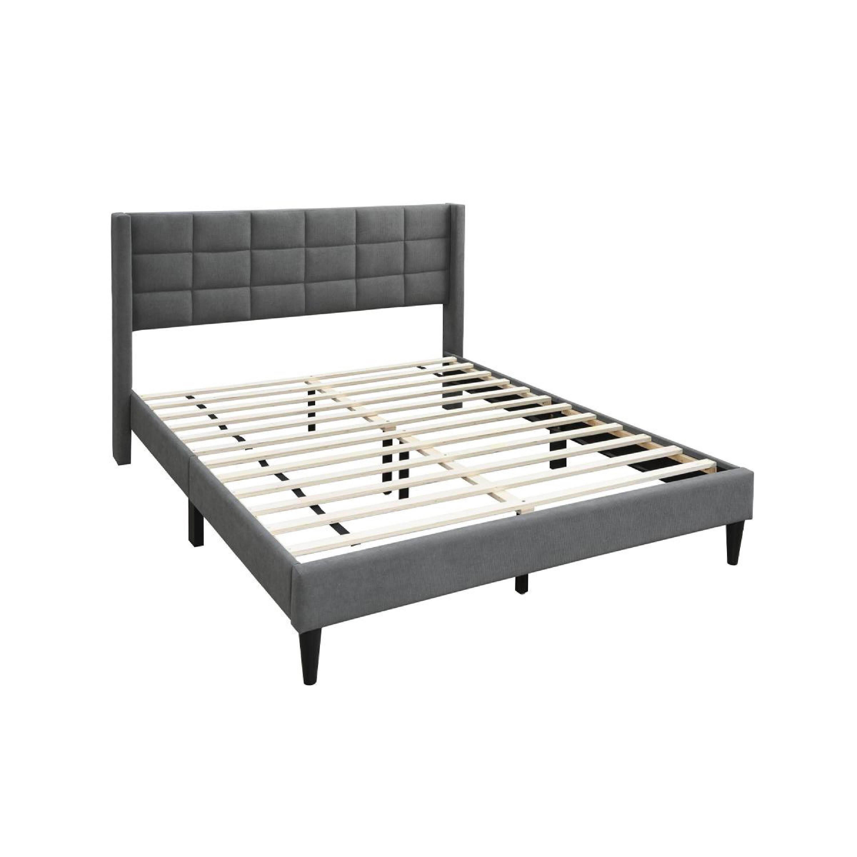 Alt View 3. Manhattan Lane - Meno Queen Size Bed, Square Stitched Slate Gray Linen Upholstery - Gray, Black.