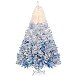 Gymax - 7 FT Artificial Christmas Tree Hinged Snow Flocked Xmas Tree w/ 1264 Branch Tips - Blue