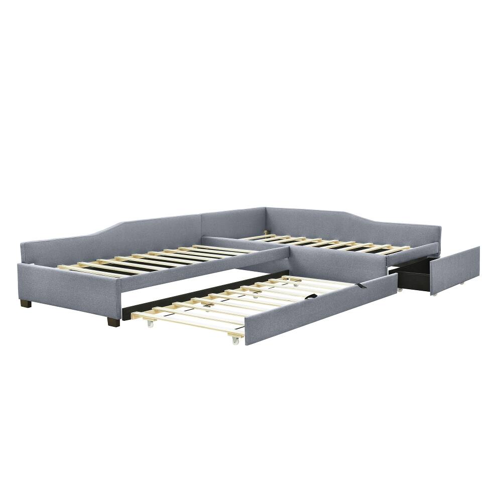 Alt View 8. Loheer - Loheer Double Twin Daybed with Trundle Upholstered Gray - Gray.