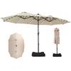 Front. Ainfox - Ainfox 15FT Double Sided Patio Umbrella Outdoor Large Umbrella for Deck Pool Shade with 48 Solar LED Lights & Base - Khaki.