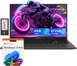 ASUS - VivoBook S15 Slim 15.6" FHD Laptop,Ryzen 5-5600H,8GB RAM,512GB SSD+160GB Dock Station,Fingerprint,Win 11 Pro - Black