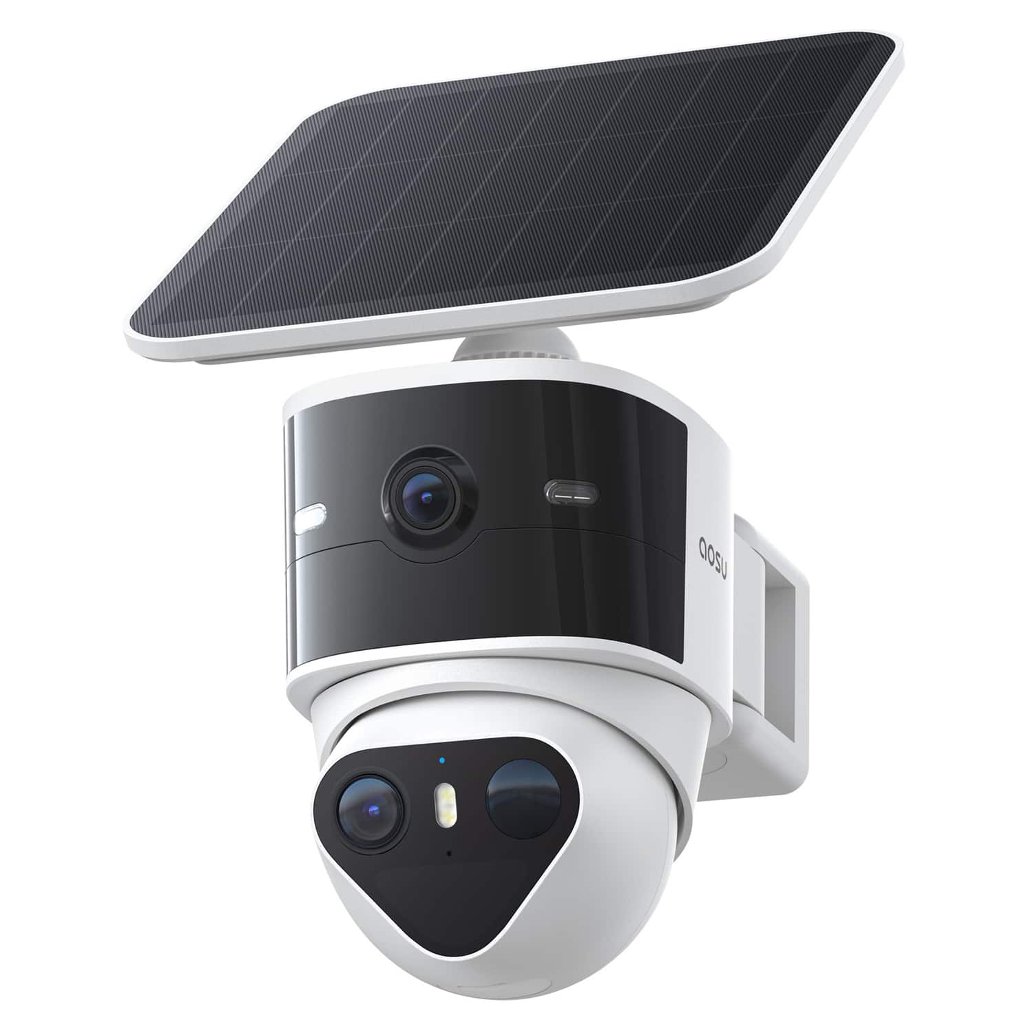 AOSU - Dual 3K 5.0MP SolarCam T2 Pro Camera, 170° FOV, 360° PTZ, Auto Tracking, AI Detection, 2-Way Audio, Warning Light - White