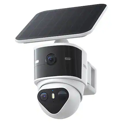 Front. AOSU - Dual 3K 5.0MP SolarCam T2 Pro Camera, 170° FOV, 360° PTZ, Auto Tracking, AI Detection, 2-Way Audio, Warning Light - White.