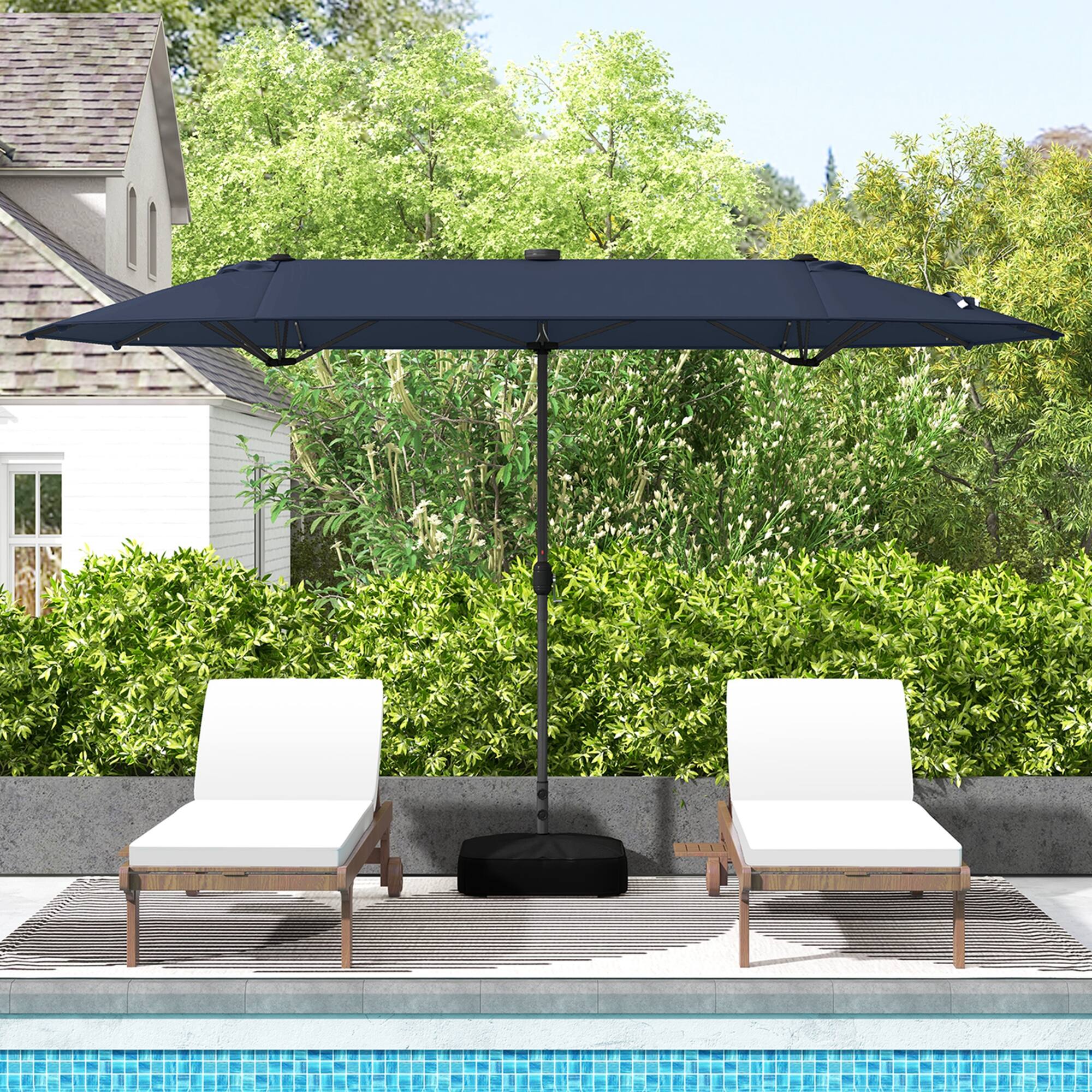Alt View 1. Costway - Costway 13FT Double-sided Patio Umbrella with Solar Lights Crank Handle Umbrella Base - Navy.