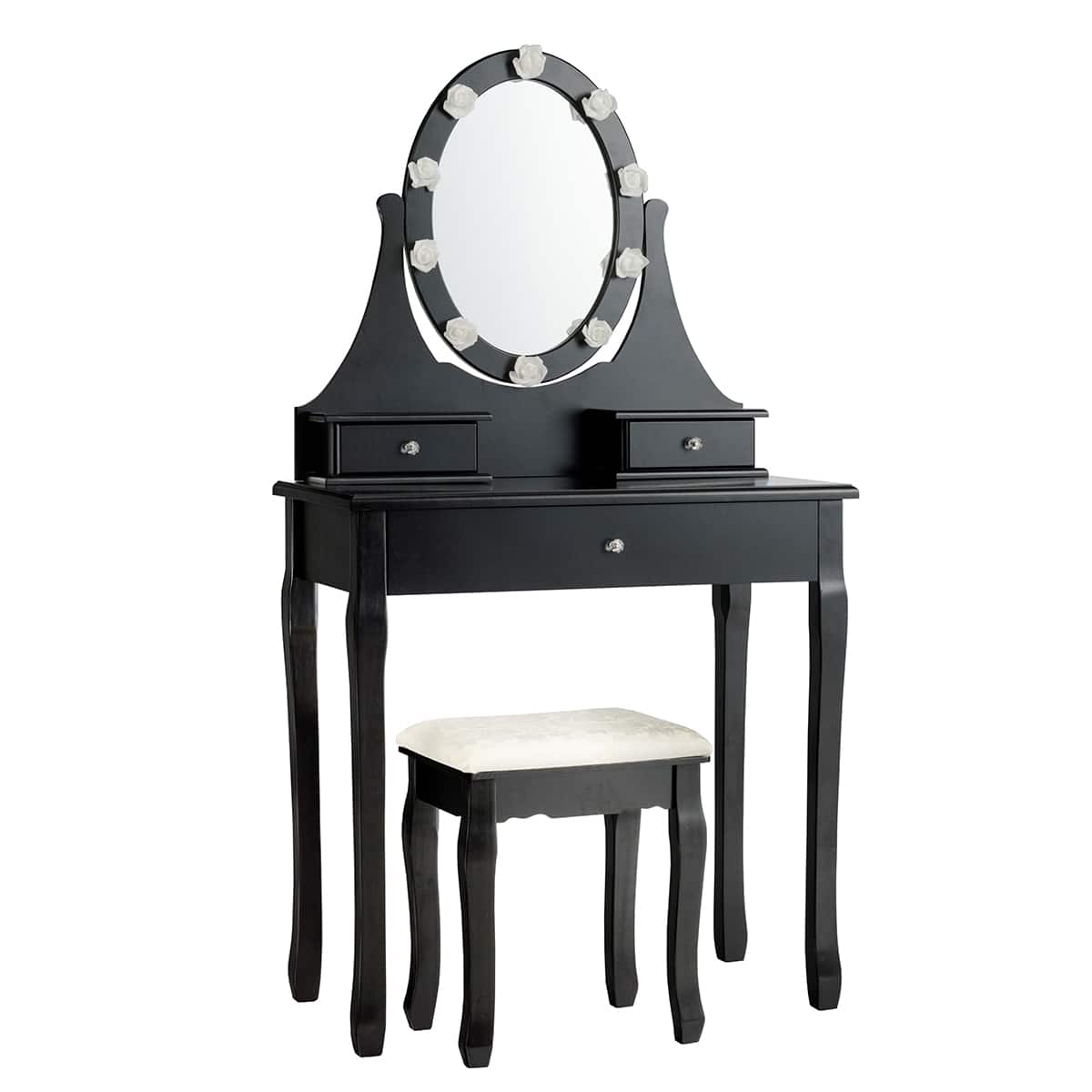 Front. Costway - Costway Bedroom Vanity Set Makeup Dressing Table w/3 Drawers 10 LED Bulb - Black.