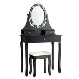 Costway - Bedroom Vanity Set Makeup Dressing Table w/3 Drawers 10 LED Bulb - Black