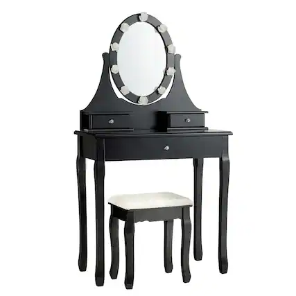 Front. Costway - Costway Bedroom Vanity Set Makeup Dressing Table w/3 Drawers 10 LED Bulb - Black.