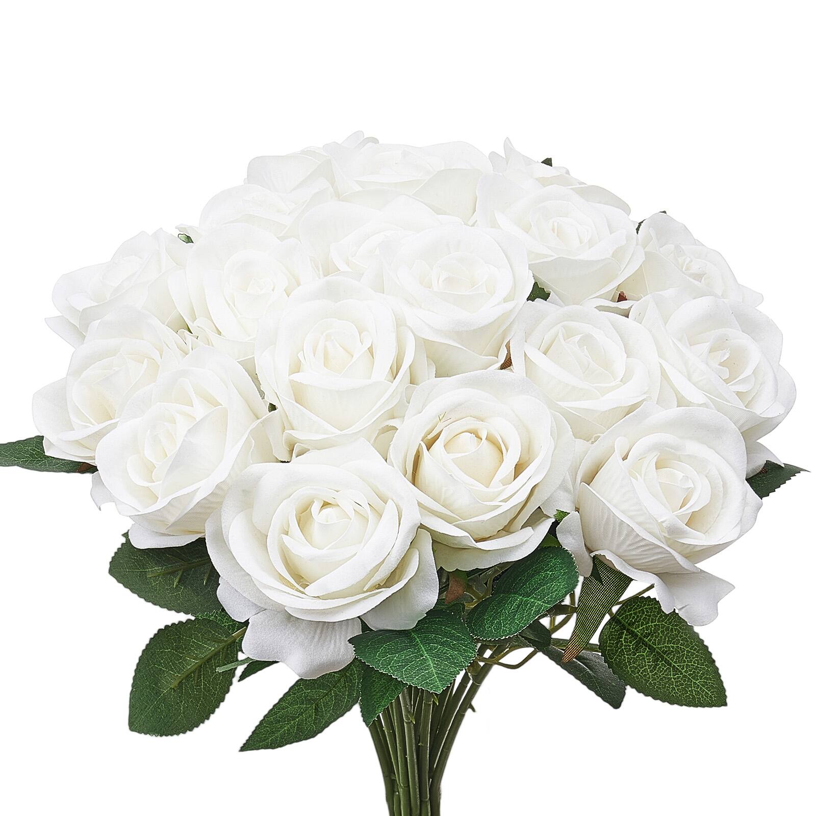 Alt View 5. VEVOR - Artificial Flowers, 120 pcs Real Looking White Foam Fake Roses Bulk, White Faux Bridal Shower with Stems - White.