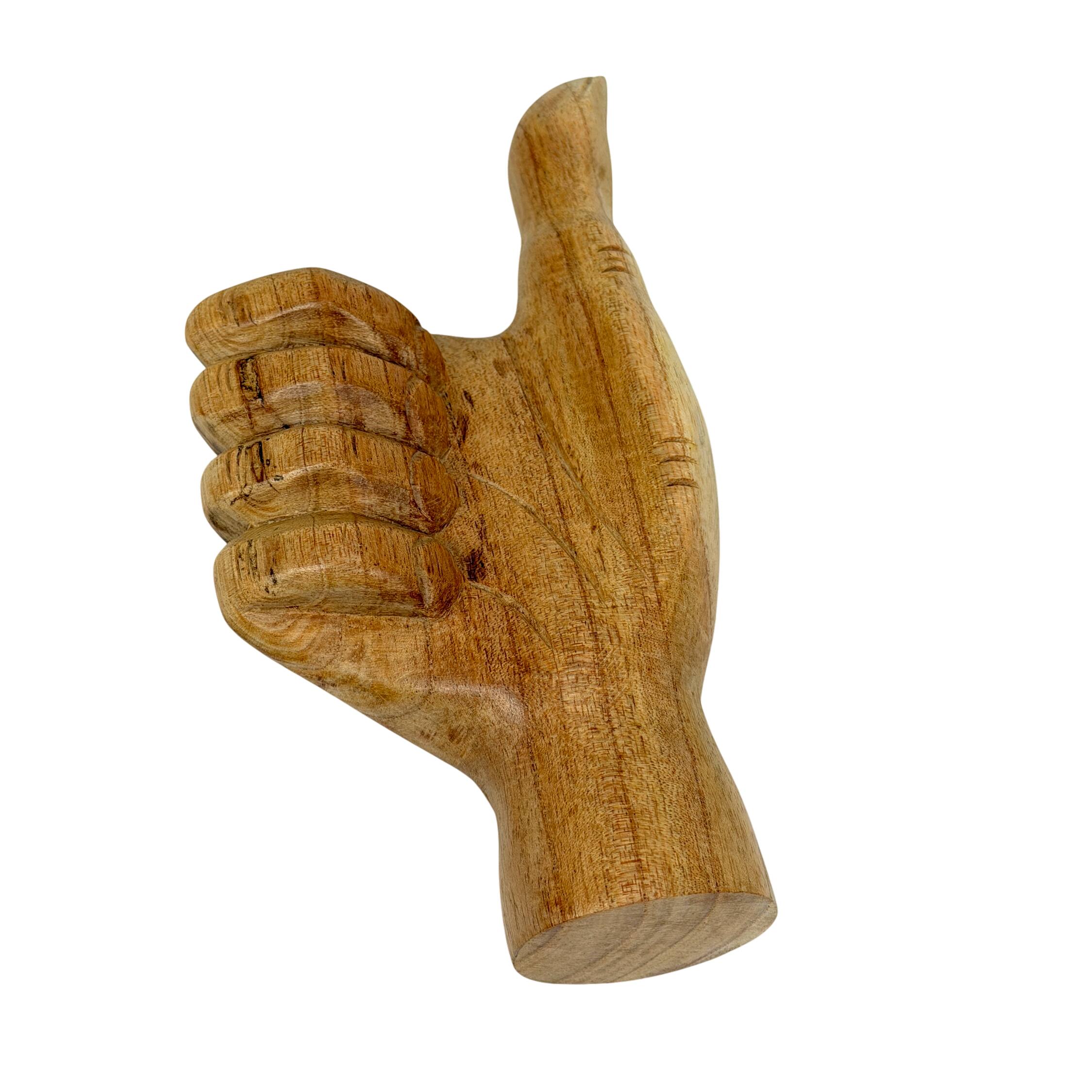 Alt View 2. Zeckos - Hand Carved Wood Thumbs up Hand Statue Natural Tabletop Decor 7.75 Inch Tall - Natural.