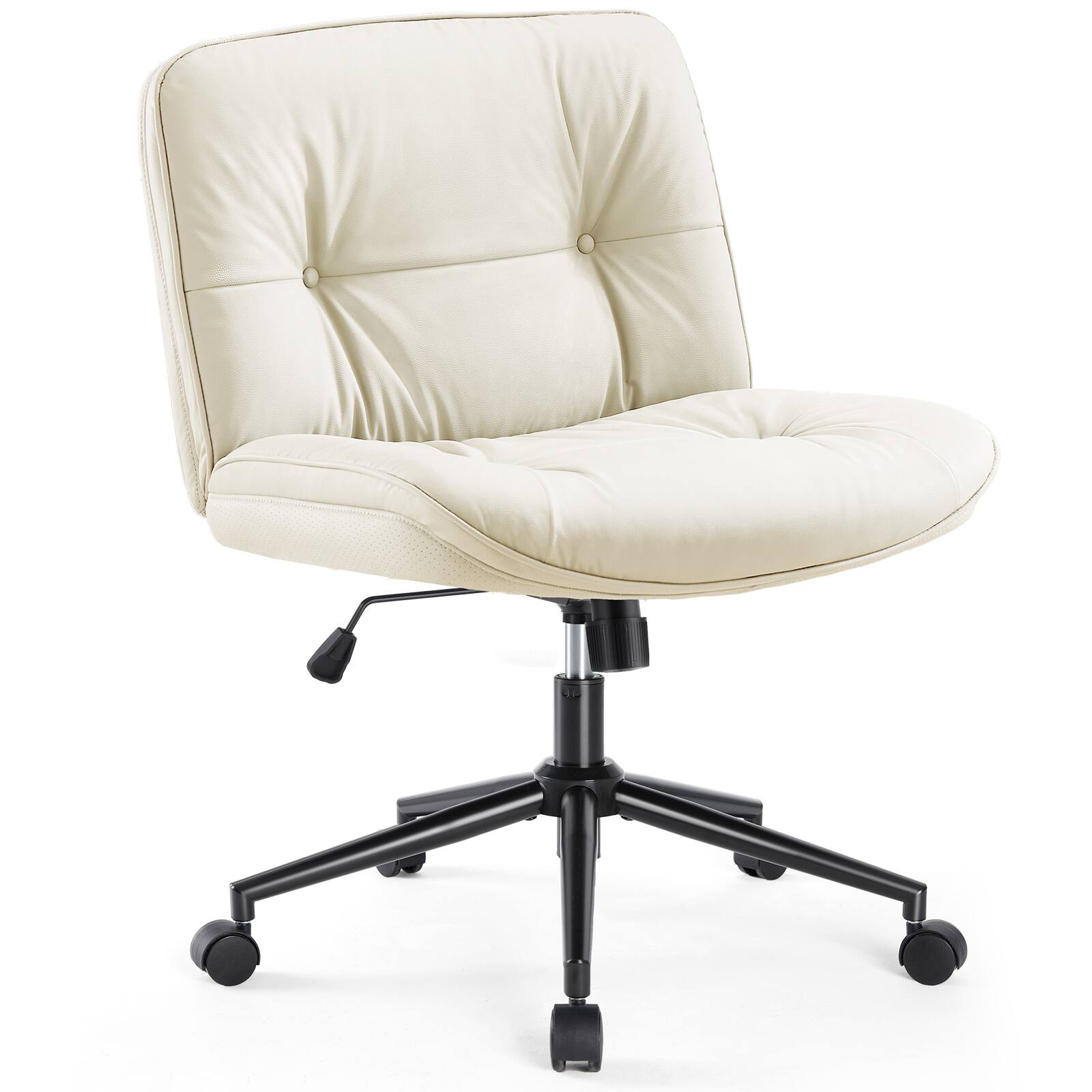 Alt View 1. Spaco - Spaco Armless Swivel Office Chair, Wide Seat for Cross Legged Sitting, PU Leather No Wheels, Adjustable Height and Tilt - Biege.