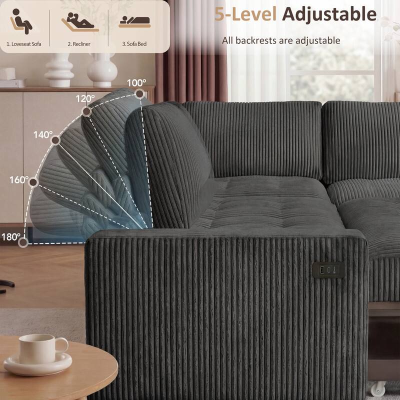 1. Loveseat Sofa  
2. Recliner  
3. Sofa Bed  

5-Level Adjustable  
All backrests are adjustable  
100° 120° 140° 160° 180°