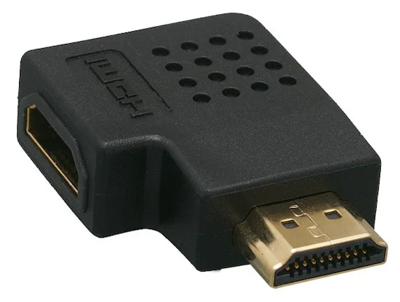 Front. Cable Leader - HDMI Male to Female Port Saver, 90-Degree Vertical Flat, Type A 19-Pin - Black.