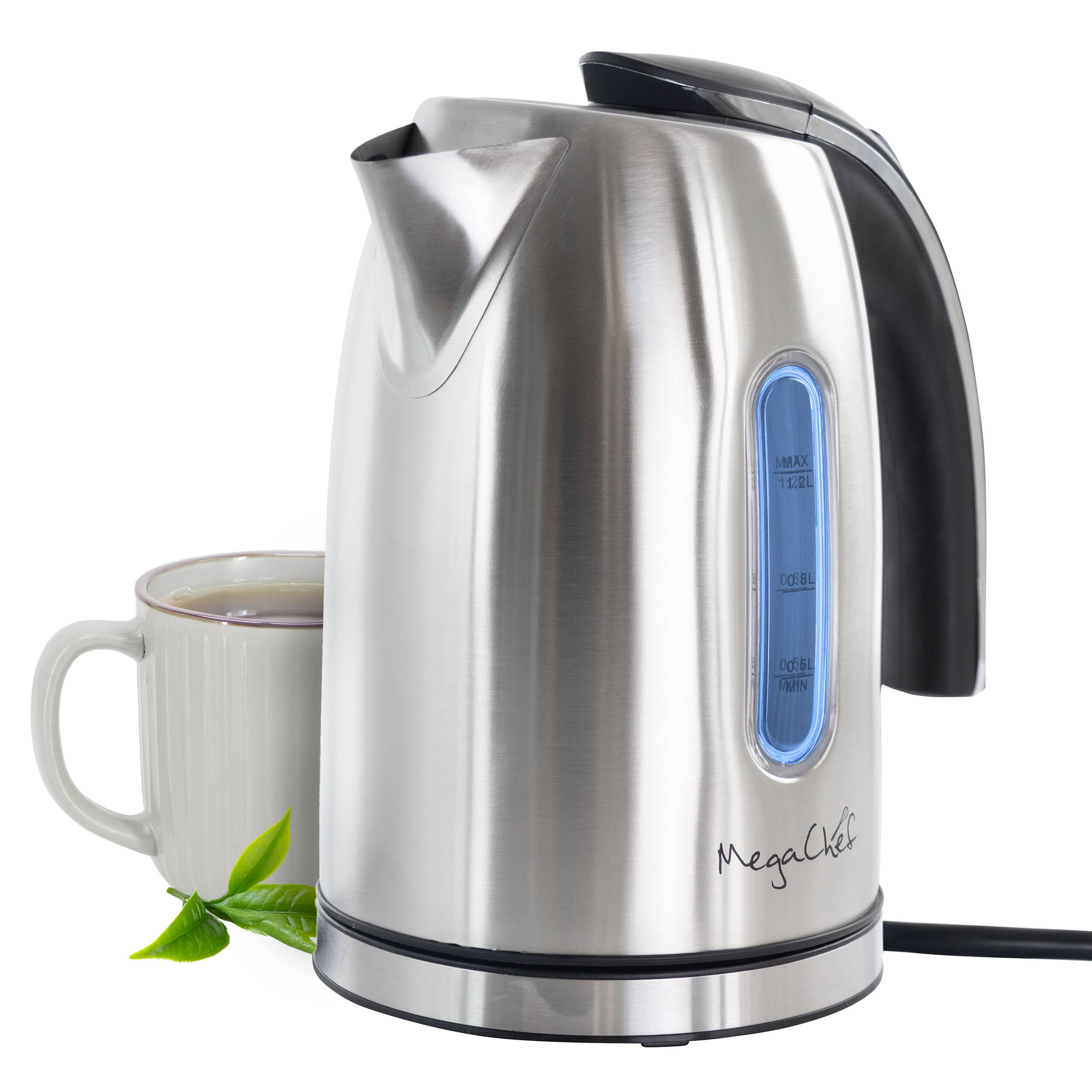 MegaChef - 1.2Lt. Stainless Steel Electric Tea Kettle - Silver