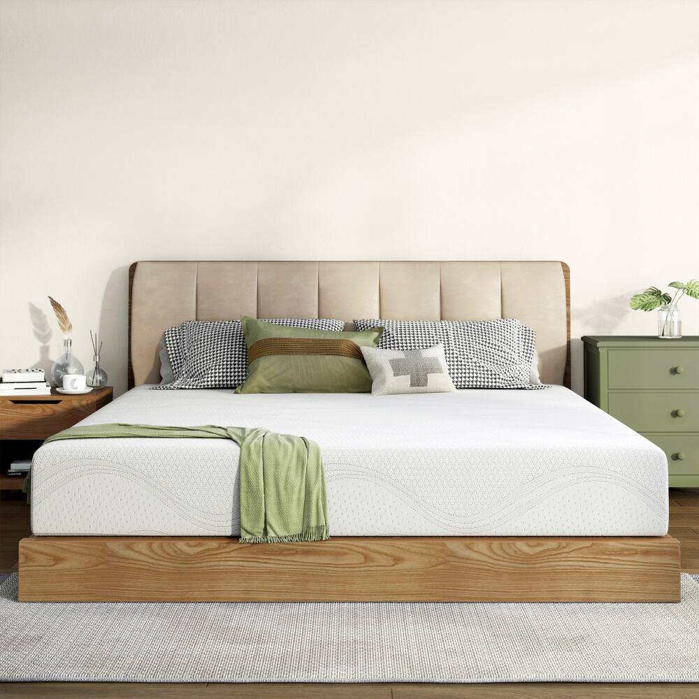 Front. JUJABU - King Size Memory Foam Mattress,10 Inch Bed Mattress,with Cooling Green Tea Gel, CertiPUR-US Certified - White.