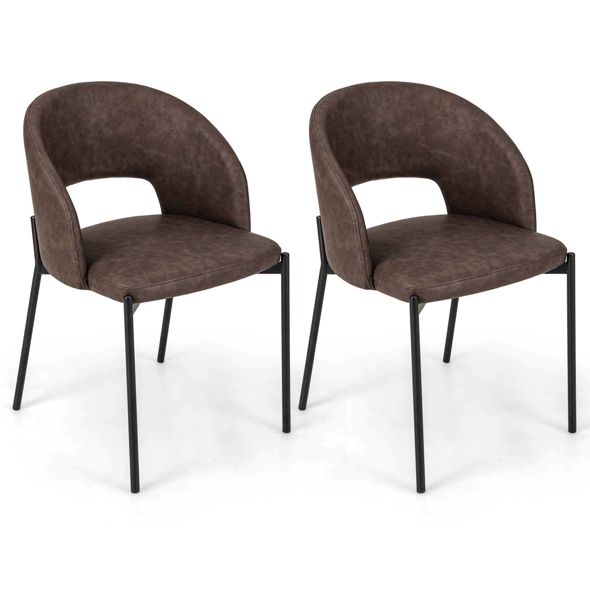Front. Costway - Dining Chair Set of 2 with High-density Sponge Cushion Sturdy X-shaped Frame - Brown.