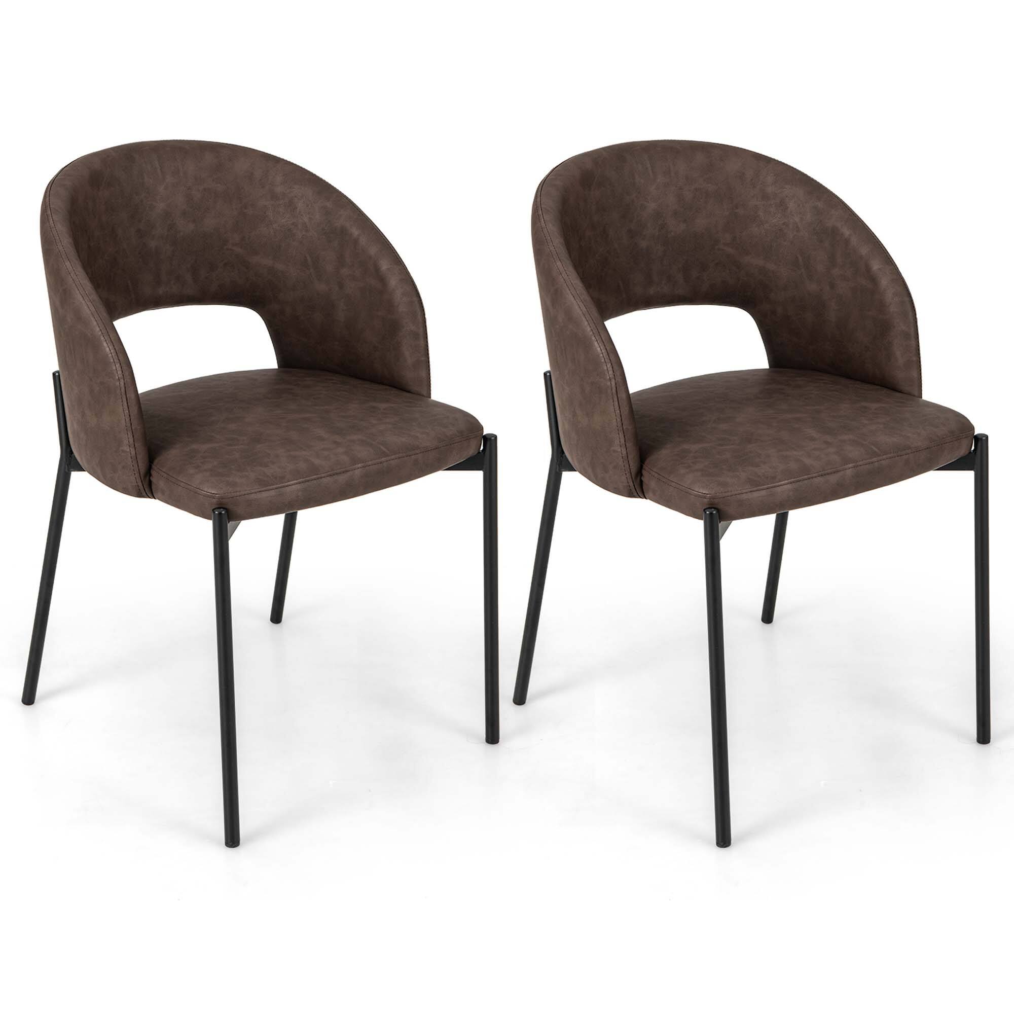 Costway - Dining Chair Set of 2 with High-density Sponge Cushion Sturdy X-shaped Frame - Brown