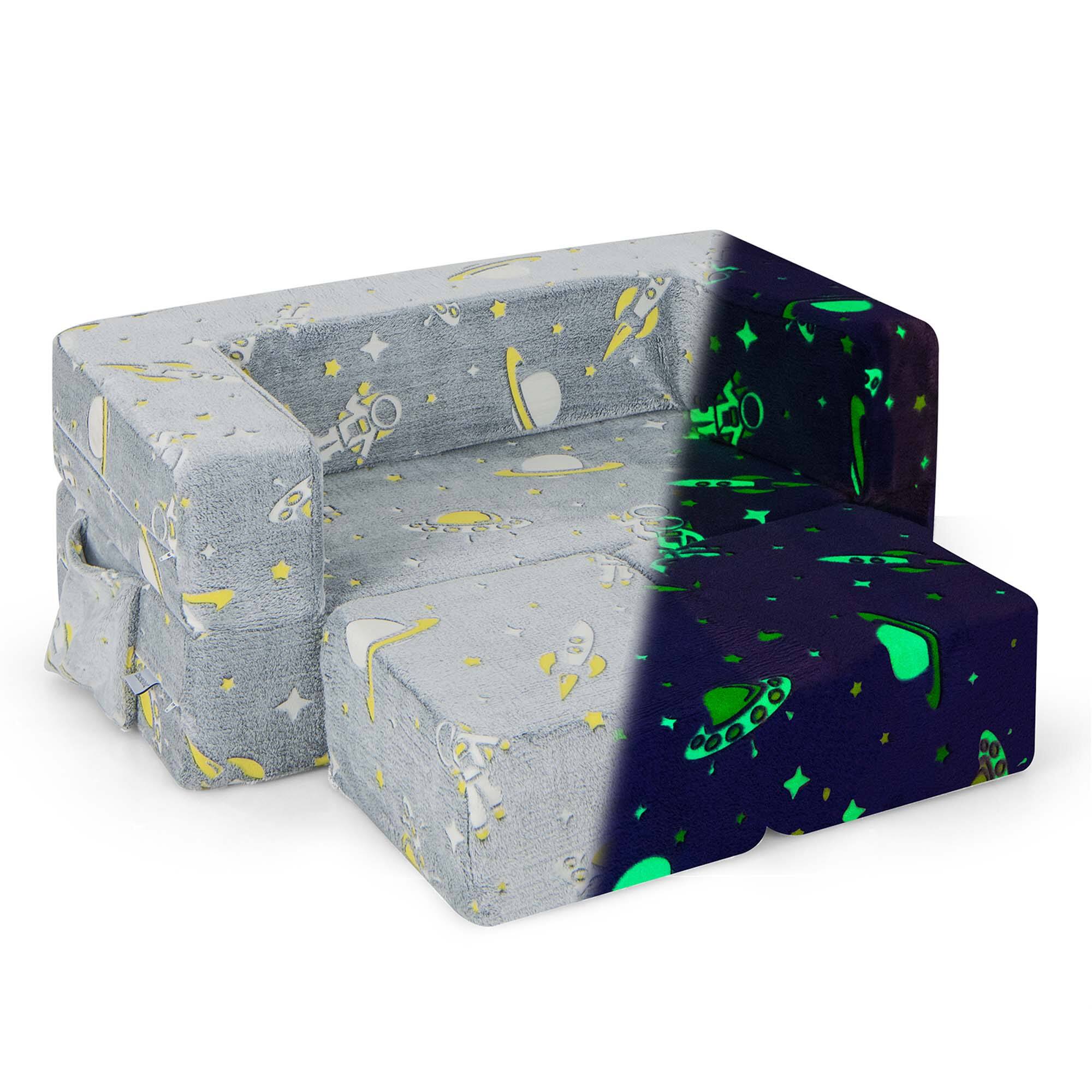 Alt View 9. Costway - Costway Kids Couch Toddler Convertible Glow Play Sofa with Ottomans Cover & Side Pockets - Grey.