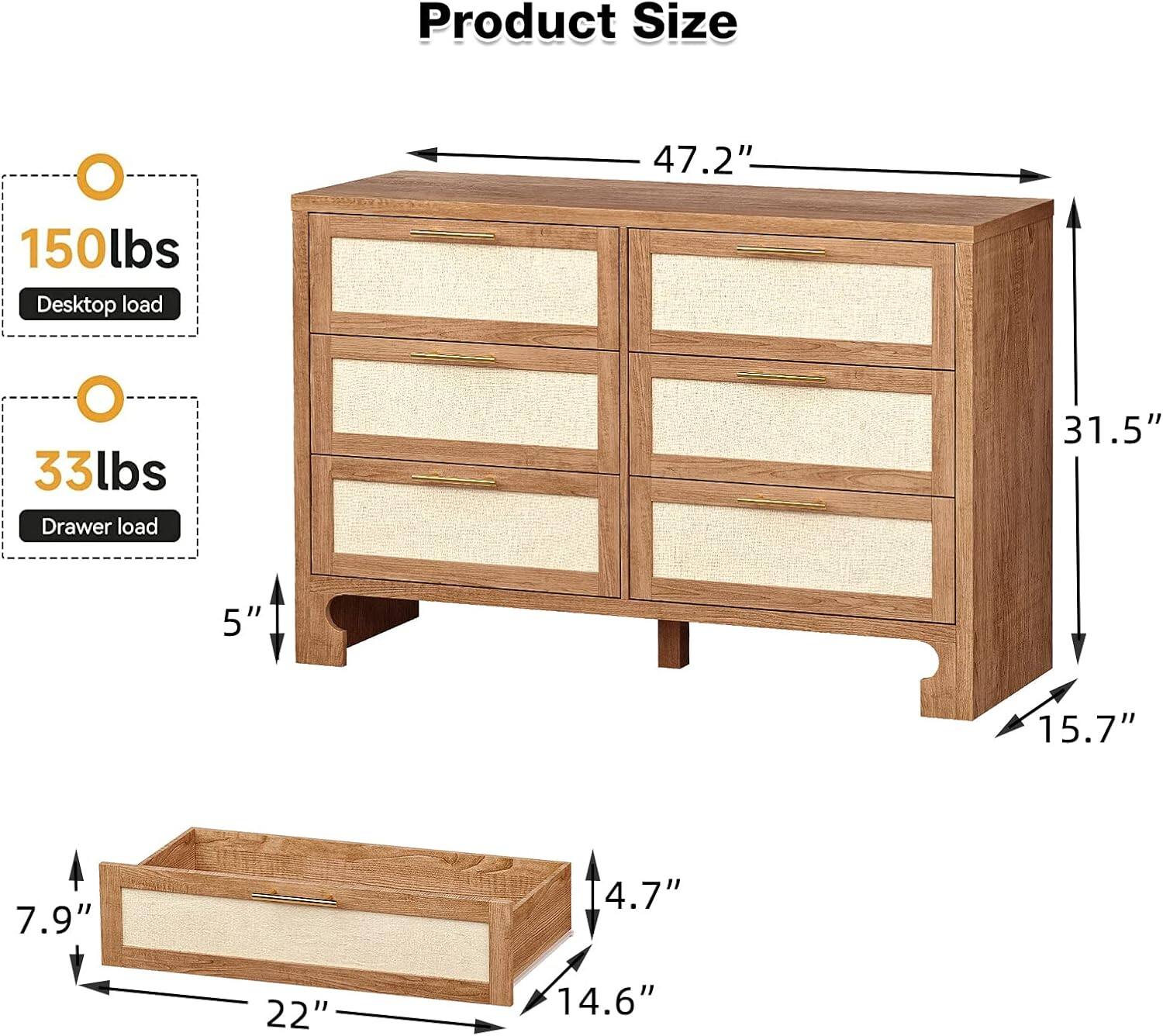 Product Size  
47.2" (width) x 31.5" (height) x 15.7" (depth)  
Desktop load: 150 lbs  
Drawer load: 33 lbs  
Drawer dimensions: 22" (width) x 14.6" (depth) x 7.9" (height)