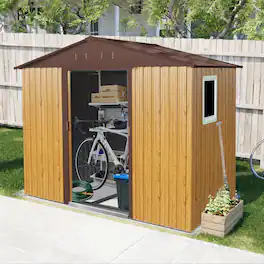 Loheer - 8x4 Metal Storage Shed with Window and Foundation Coffee Outdoor Backyard Tool Shed
