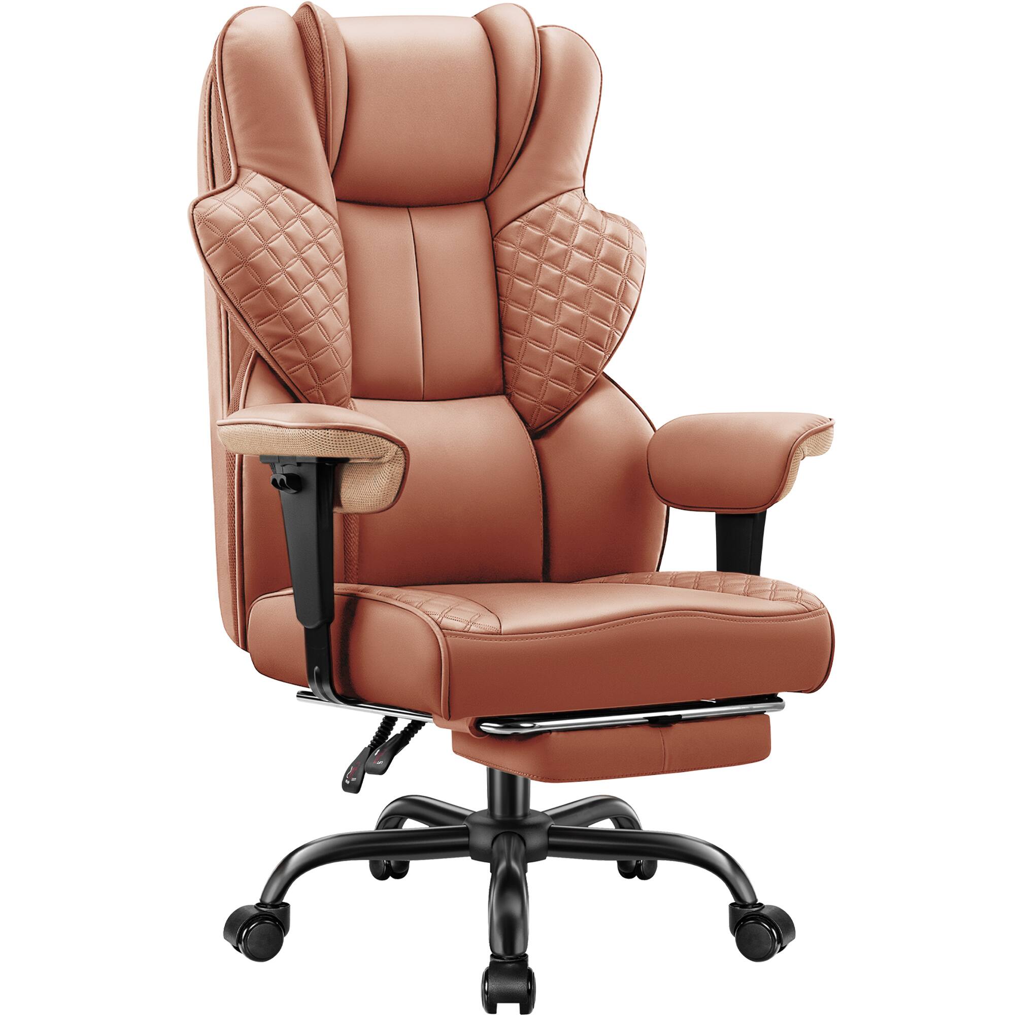 Angle. Brick Attic - 500lbs Big&Tall Office Chair,Ergonomic Leather Task Chair with Footrest,  4D Lumbar Support Gaming Chair - Brown.