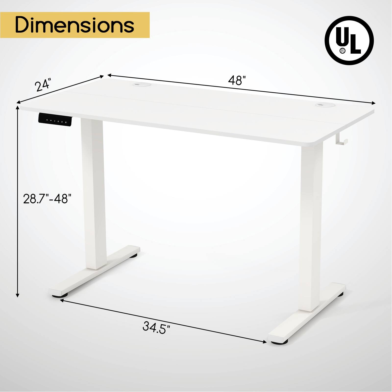 Dimensions  
L: 48"  
W: 24"  
H: 28.7"-48"  
Depth: 34.5"