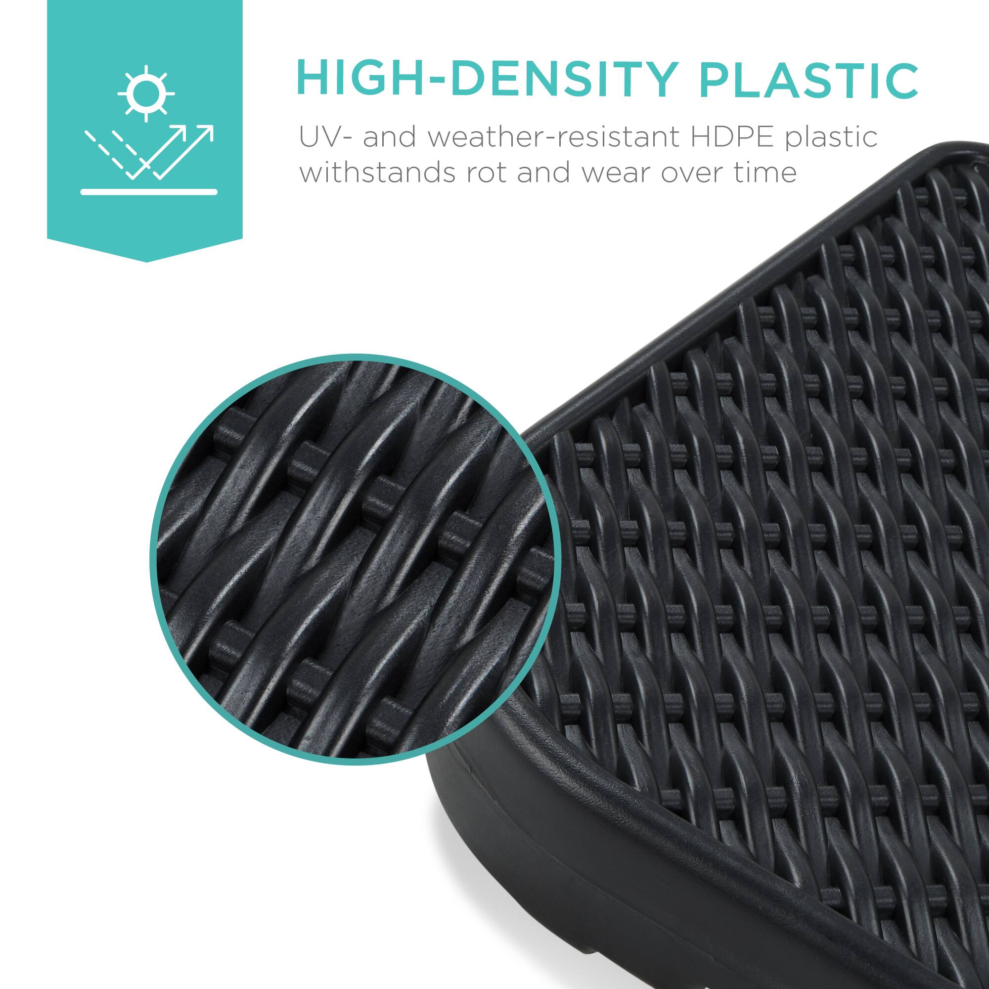 HIGH-DENSITY PLASTIC  
UV- and weather-resistant HDPE plastic withstands rot and wear over time