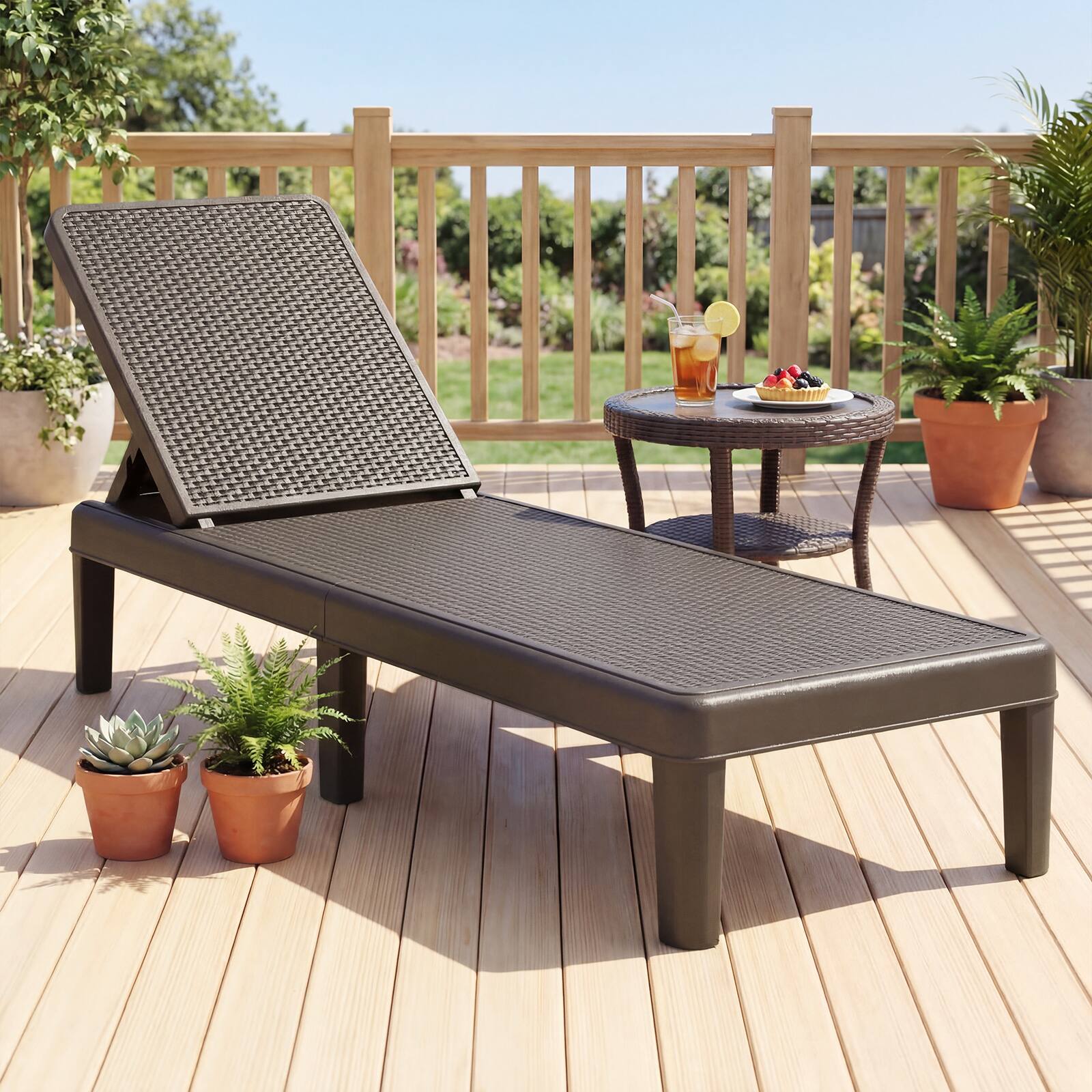 Alt View 4. Costway - Costway 2 PCS Outdoor Chaise Lounger Chair 4-Position Reclining Chair with Waterproof Rattan - Brown.