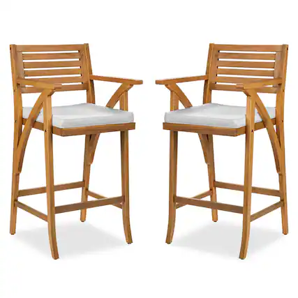 Front. Best Choice Products - Best Choice Products Set of 2 Outdoor Acacia Wood Bar Stools Bar Chairs w/ Weather-Resistant Cushions - White Sand - White Sand.