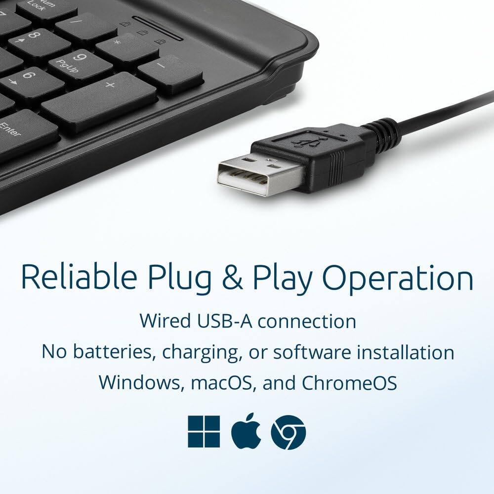 Reliable Plug & Play Operation  
Wired USB-A connection  
No batteries, charging, or software installation  
Windows, macOS, and ChromeOS