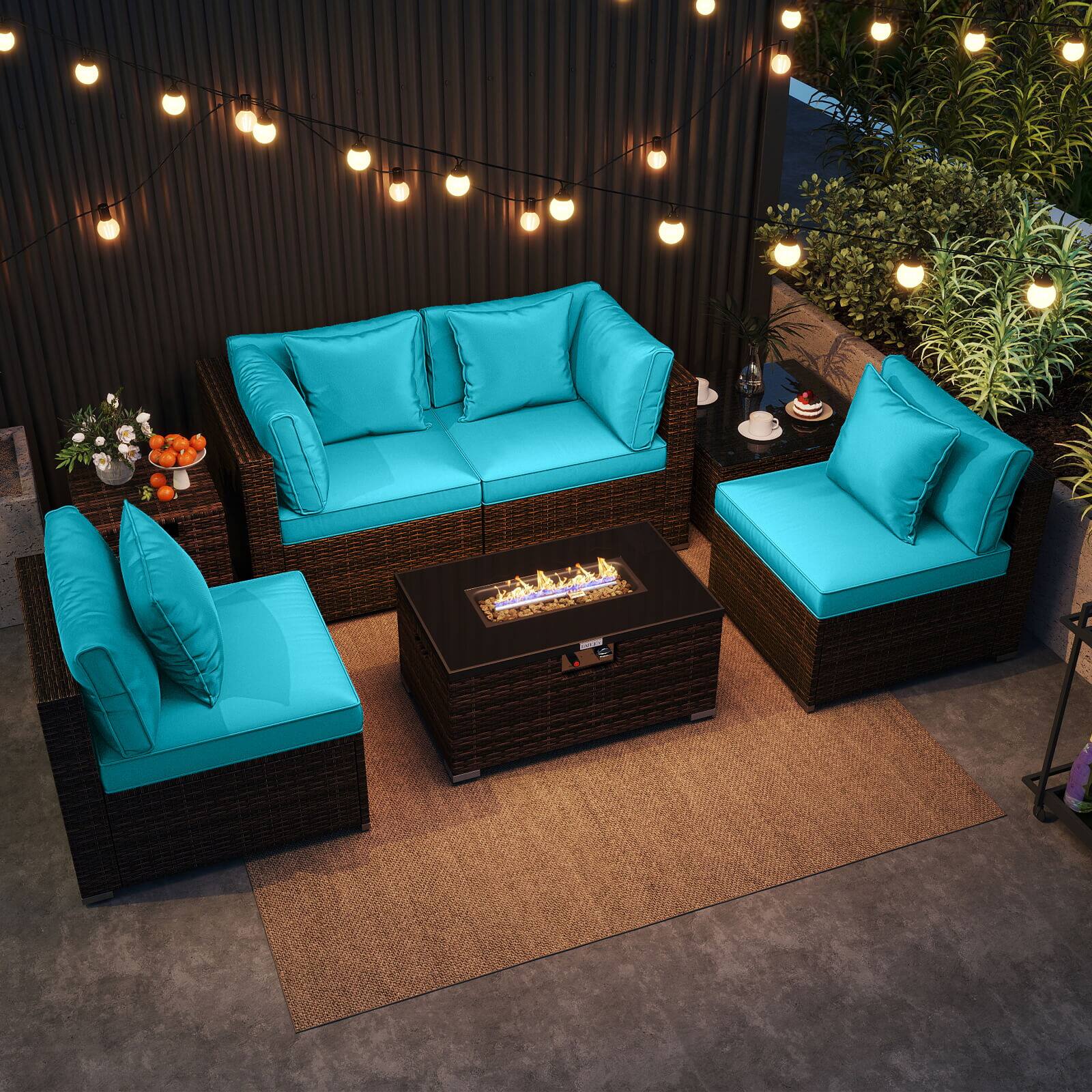 Alt View 4. Costway - Costway 7 PCS Patio Furniture Set 40,000 BTU Gas Fire Pit Table Propane Tank Cover Table - Mix Brown+Turquoise.