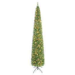 Costway - 8 FT Pencil Christmas Tree Pre-Lit with 300 LED Lights - Green