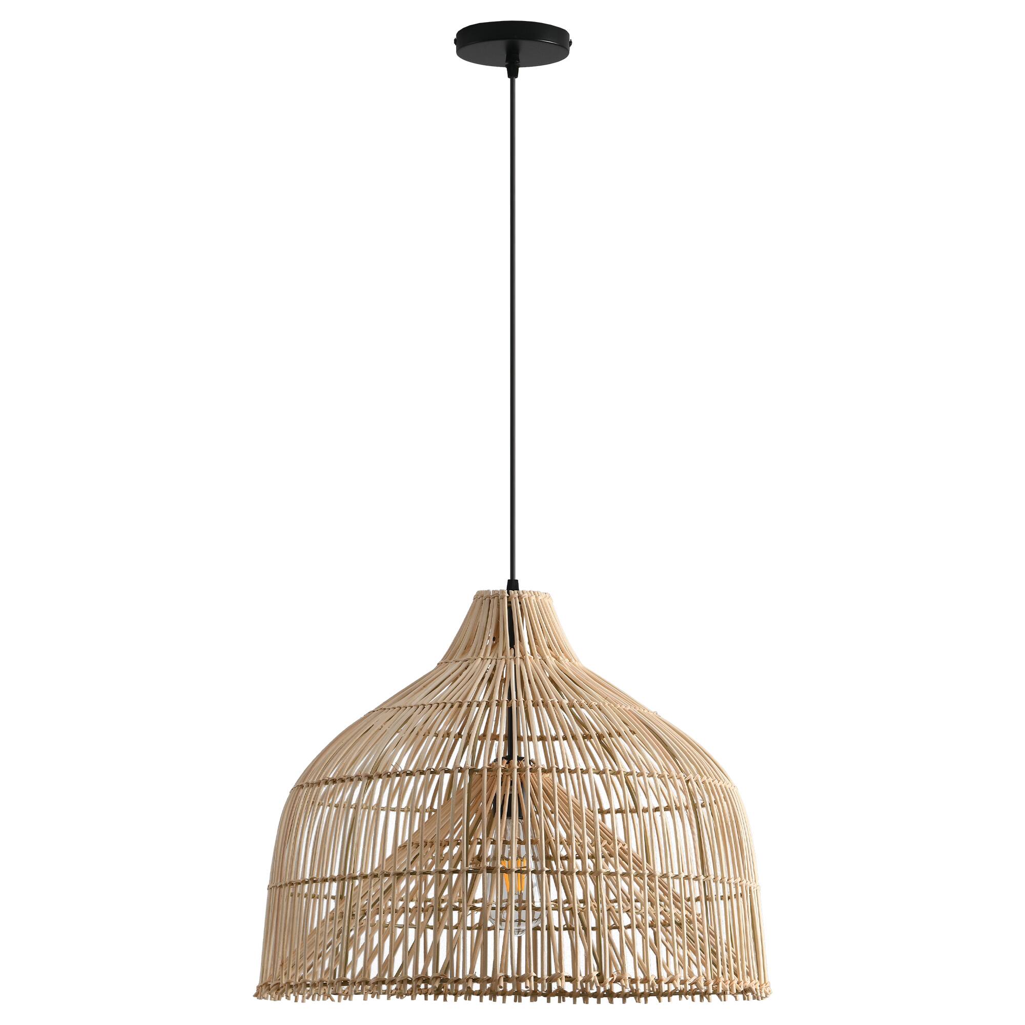 Alt View 4. Parrot Uncle - 1-Light Boho Brown Rattan Hand-Woven Cloche Hanging Basket Pendant Light - Brown.