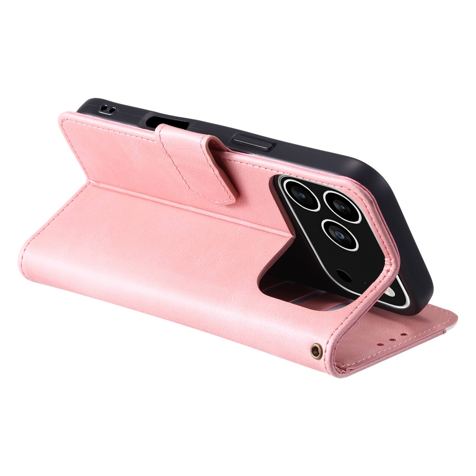 Alt View 3. Dteck - Wallet Case for Apple iPhone 17 Pro,Vintage PU Leather Flip Card Holder Kickstand Magnetic Closure Phone Cover - Pink.