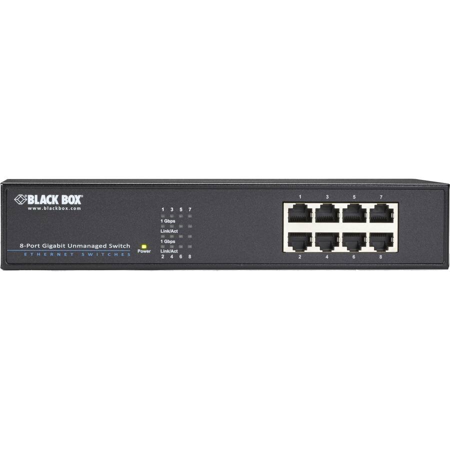 BLACK BOX www.blackbox.com

8-Port Gigabit Unmanaged Switch

ETHERNET SWITCHES

1 3 5 7
1 Gbps
Link/Act

2 4 6 8
1 Gbps
Link/Act