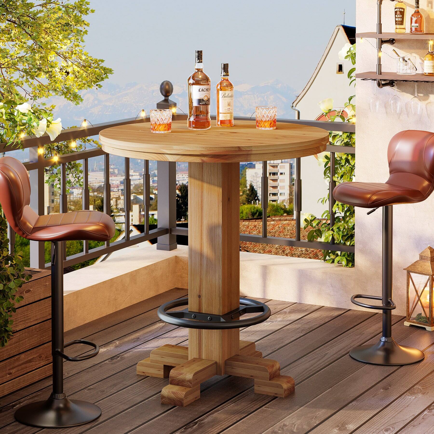 Tribesigns Solid Wood Bar Table with Footrest, Wood Grain Finish and ...