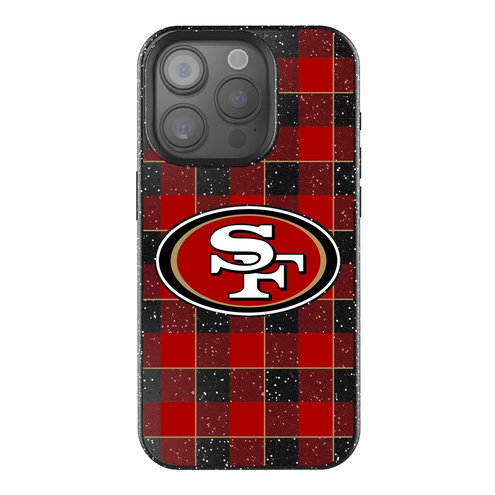 Front. Keyscaper - San Francisco 49ers Plaid Bling iPhone Case - 15 Pro Max - Black.