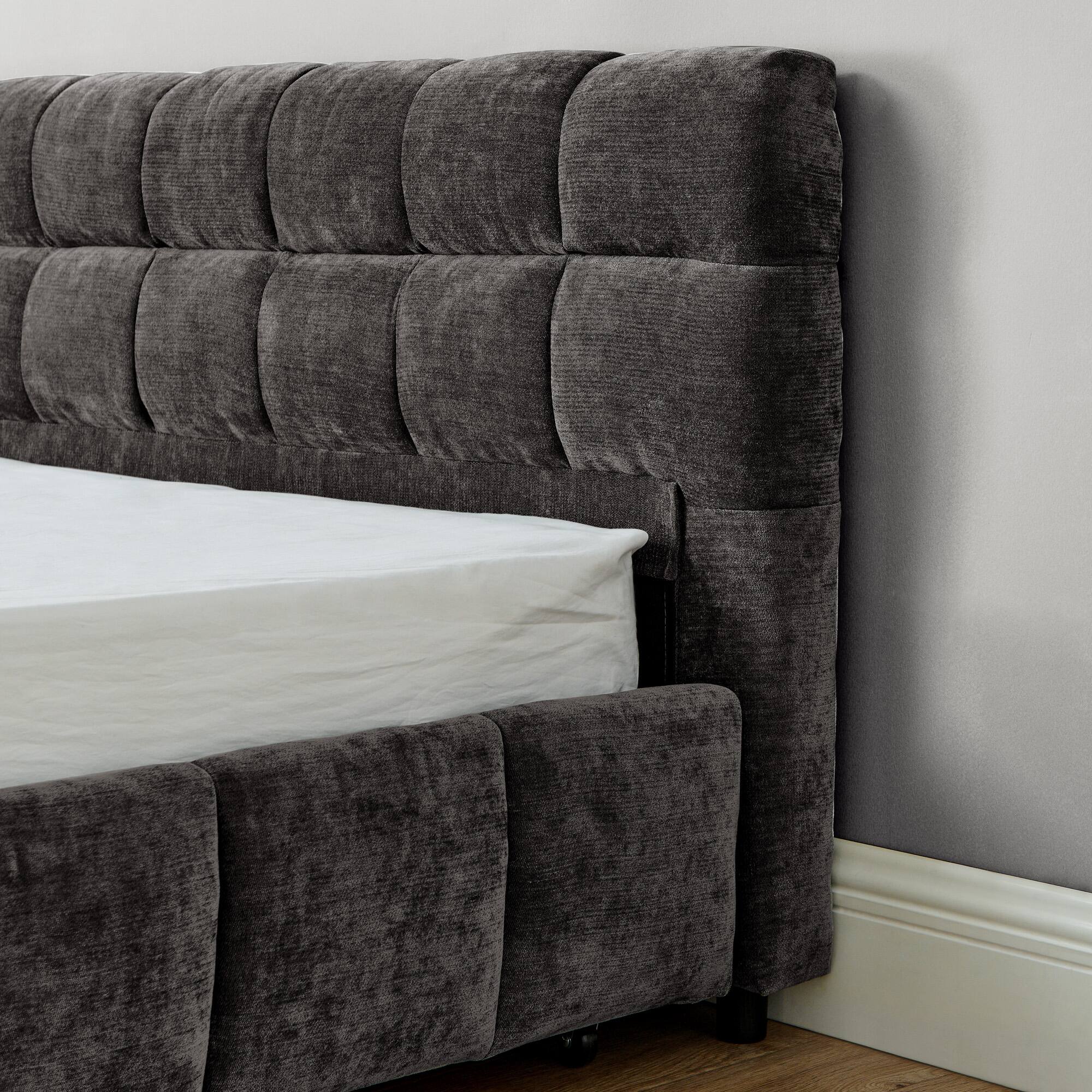 Left. Anysun - King Chenille Upholstered Bed Frame with Headboard - Solid Construction & Storage Drawer. - Grey.