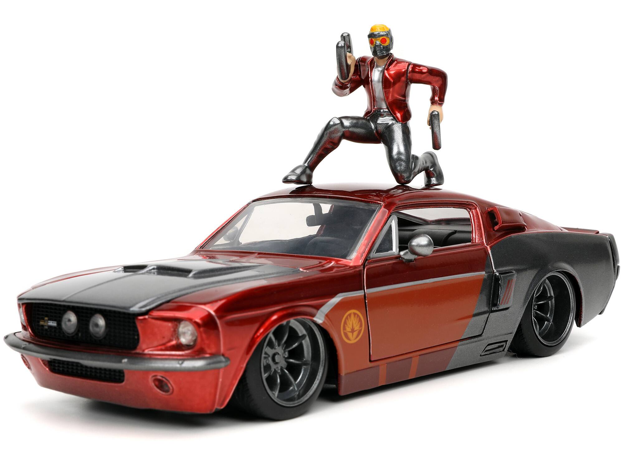 Alt View 5. Jada - 1967 Ford Mustang Shelby GT-500 Red & Gray & Star-Lord Figurine "Guardians of the Galaxy" 1/24 Model Car by Jada.