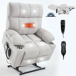 Kadyn - Oversized Dual Motor Power Lift Recliner, 24.5" Wide Seat, Massage & Heat, Cup Holders, 350lb Capacity - Beige