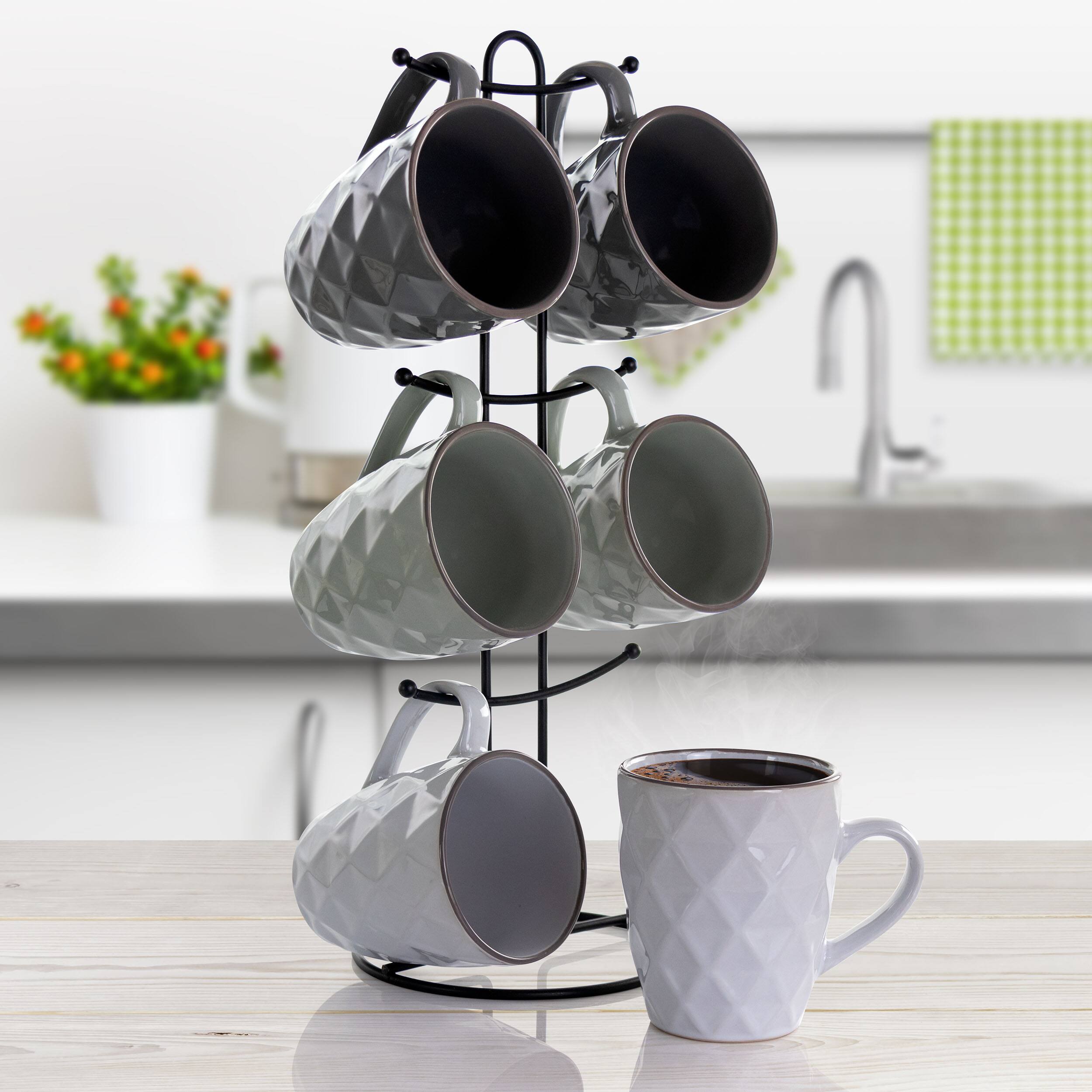 Alt View 9. Elama - Elama Diamond Waves 6-Piece 12 oz. Mug Set with Stand, Assorted Colors - Assorted.