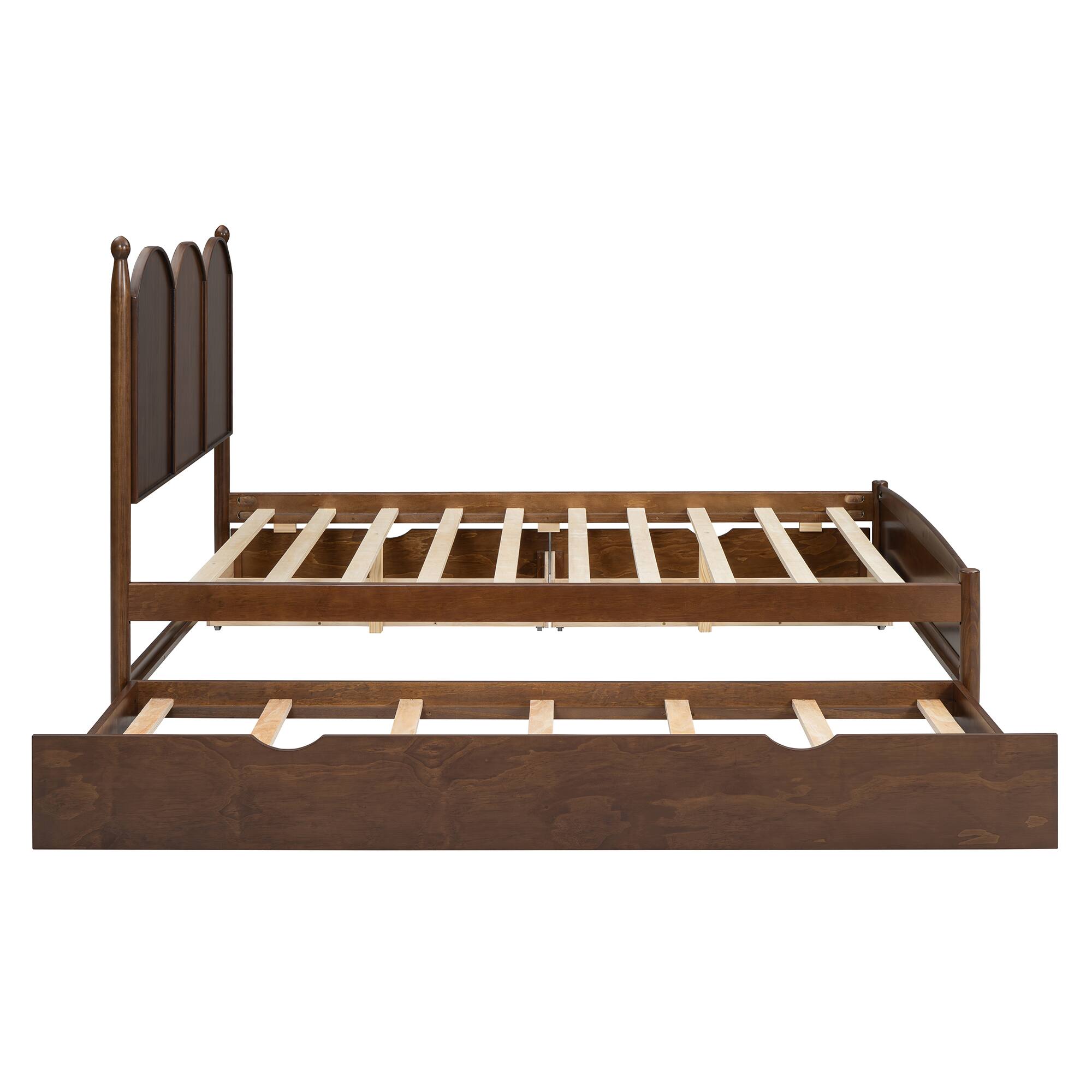 Back. Whisen - Queen Size Platform Bed with Twin XL Trundle and Two Storage Drawers - Walnut.
