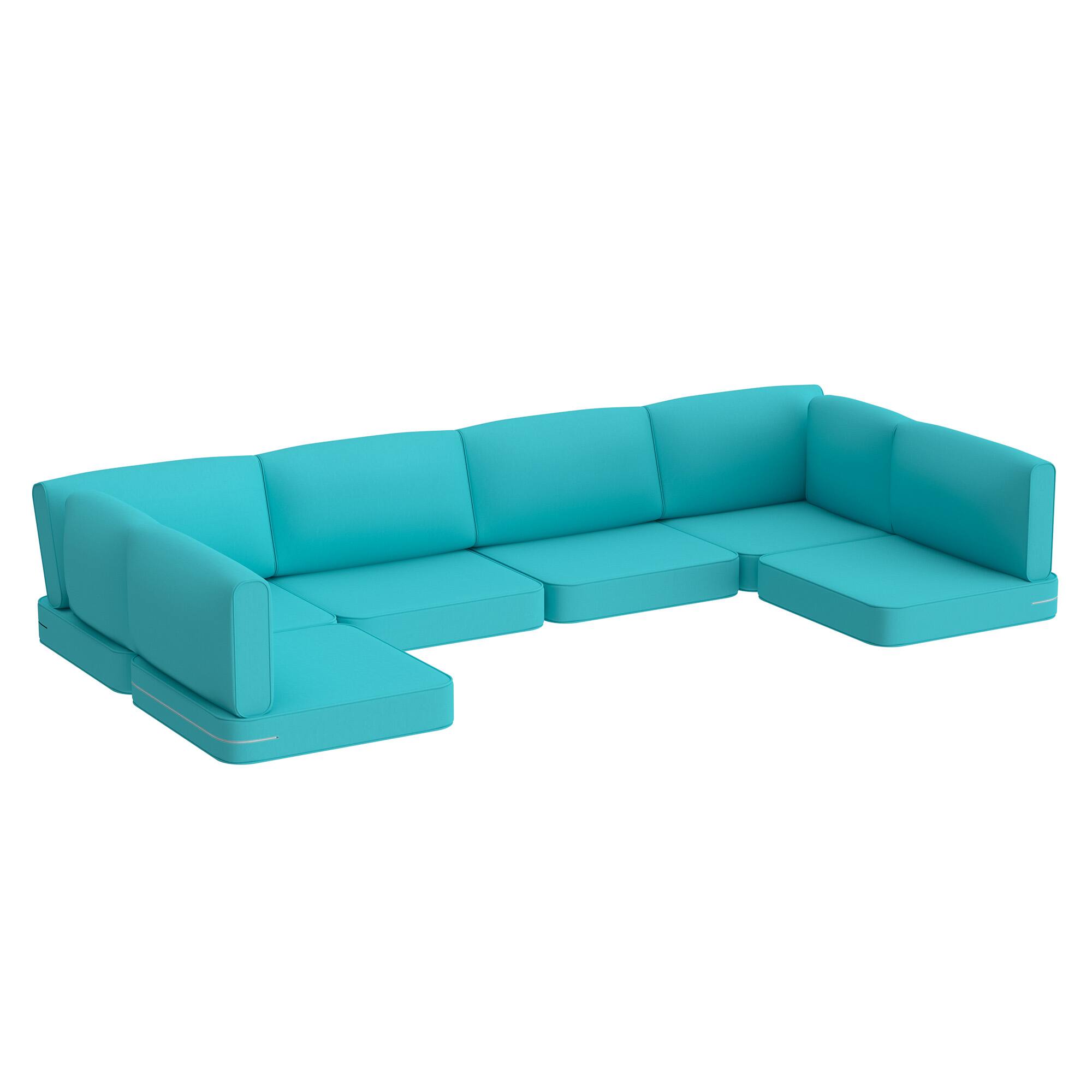 Front. RYHNUYNE - 14-Piece Outdoor Patio Sofa Cushions,Lake Blue Seat Cushion with Zipper, Water-Resistant Patio Furniture Cushion - Lake blue.