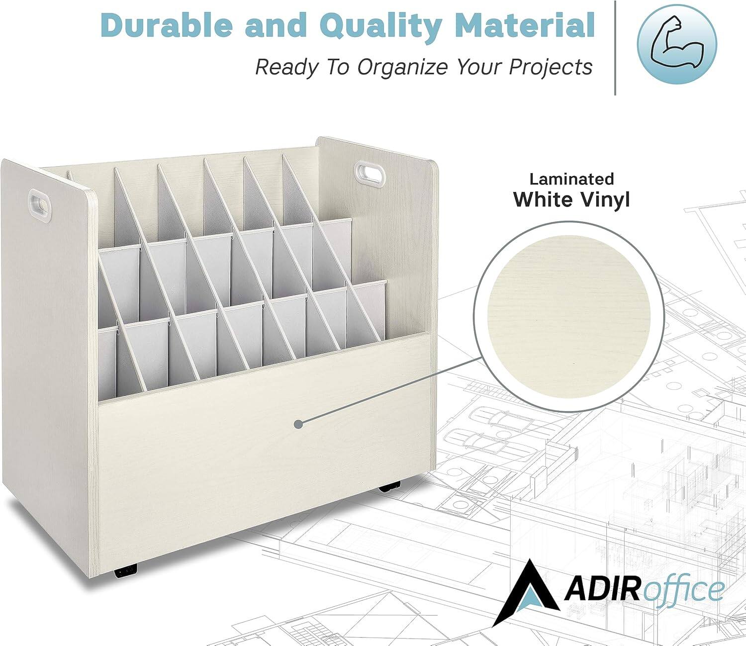 Durable and Quality Material
Ready To Organize Your Projects
Laminated White Vinyl
ADIR office