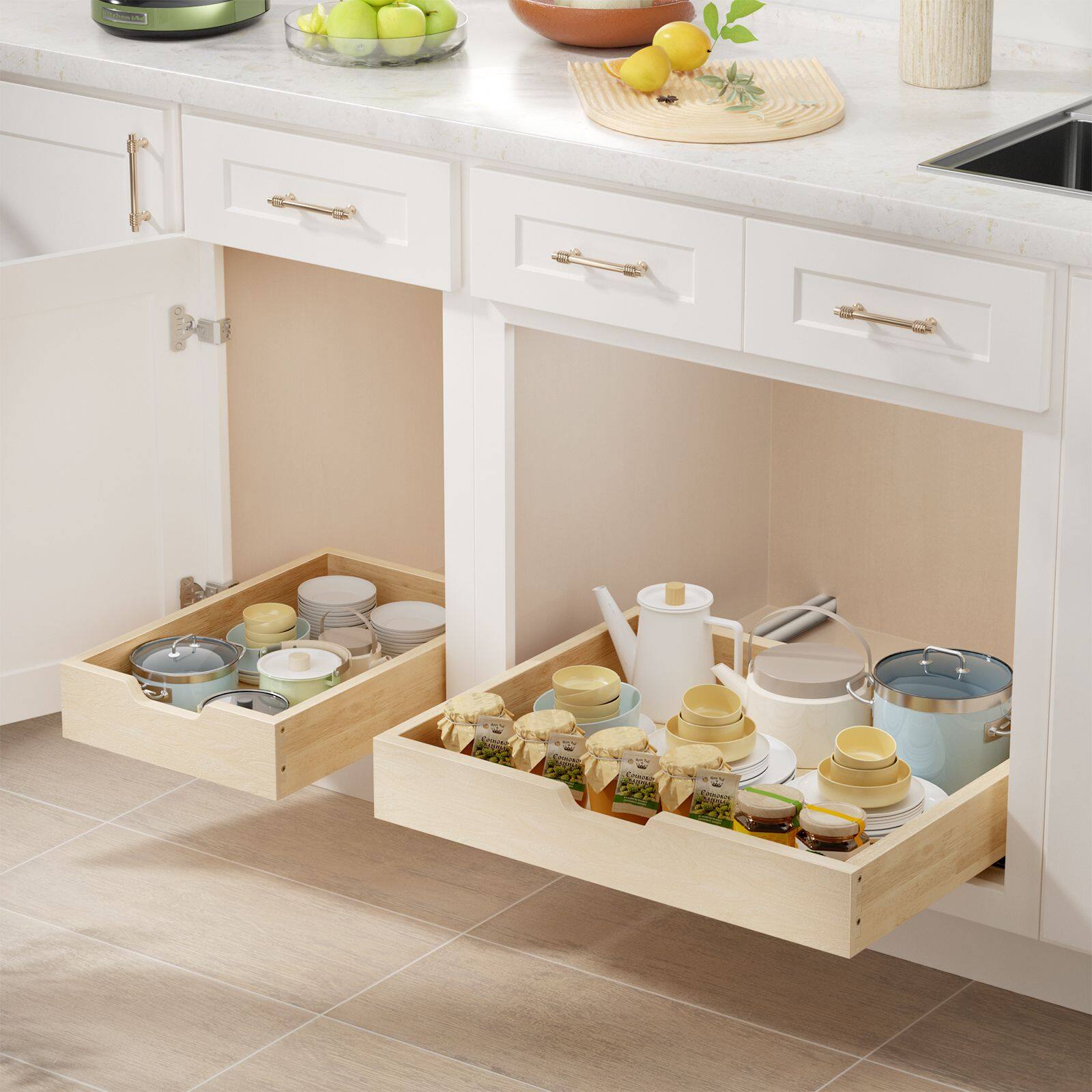 Alt View 3. LOVMOR - Pull Out Cabinet Organizer with Soft Close 19.5-W x 21-in D Cabinet Drawers Slide Out for Kitchen Base Cabinet - Wood.